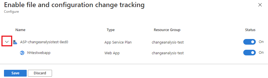 Captura de ecrã da interface de utilizador Ativar Análise de Alterações expandida.