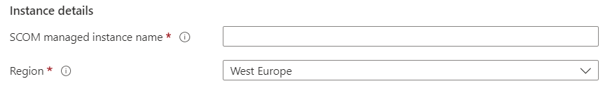 Captura de tela que mostra os detalhes da instância para criar uma Instância Gerenciada SCOM.