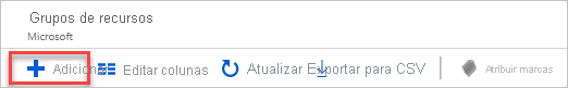 Captura de tela da adição de um grupo de recursos no portal do Azure