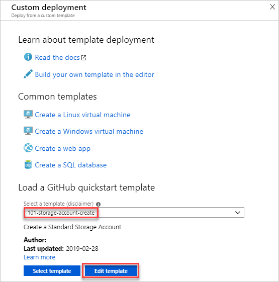 Captura de tela das opções de criação de modelos no portal do Azure