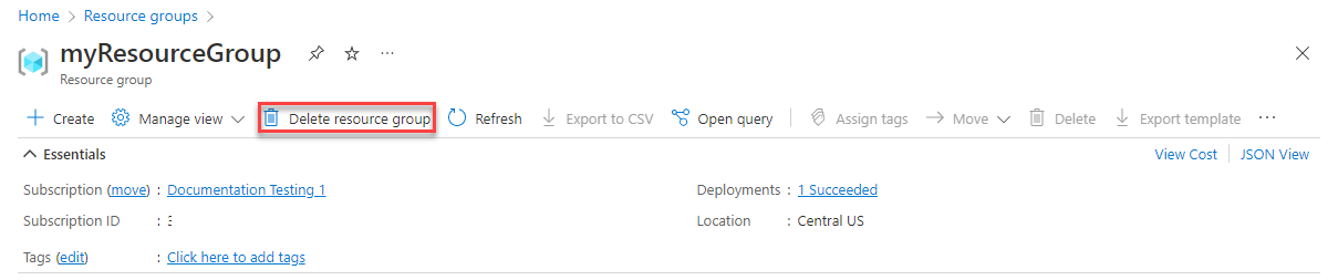 Captura de tela do portal do Azure com a opção 