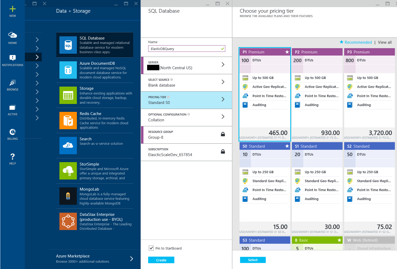 Portal do Azure e camada de preços