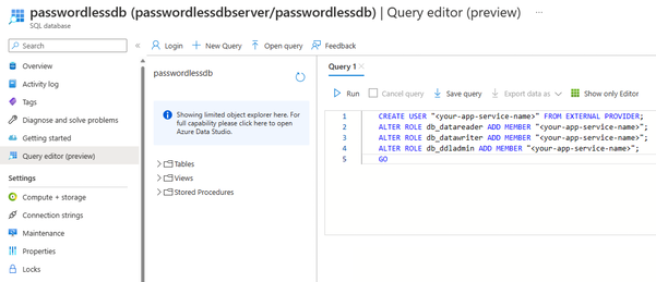 Captura de tela mostrando como usar o editor de Consultas do Azure.