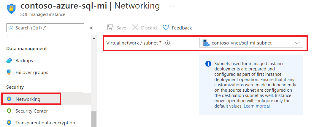 Como selecionar a sub-rede no painel de rede da Instância Gerenciada de SQL