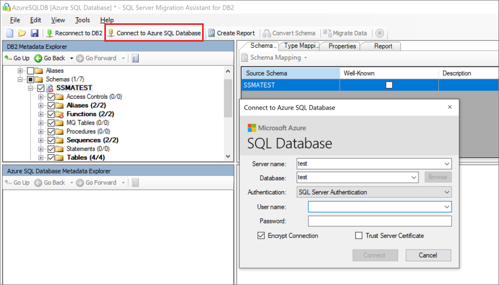 Captura de tela mostra as informações necessárias para se conectar ao servidor lógico no Azure.