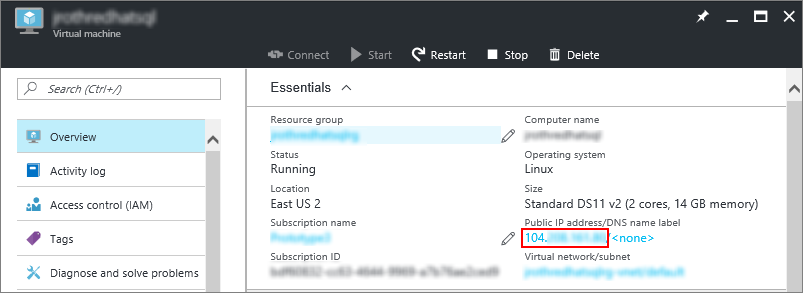 Endereço IP no portal do Azure