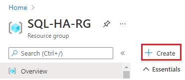 Captura de tela do portal do Azure que mostra o botão usado para criar uma rede virtual para um grupo de recursos.