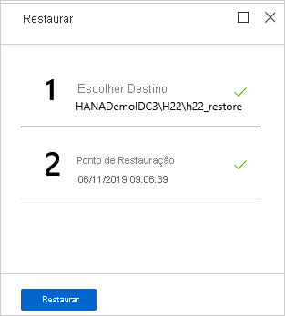 Captura de tela que mostra o menu 'Restaurar' para selecionar um ponto de recuperação específico.