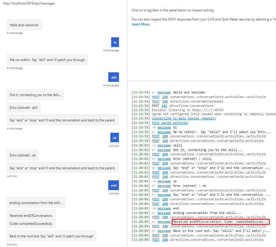 Exemplo de transcrição de uma interação com o consumidor de habilidades.