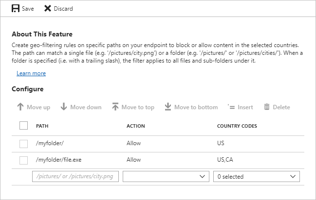 Captura de tela mostra os CÓDIGOS DE PAÍS/REGIÃO a serem usados para bloquear ou permitir países ou regiões.