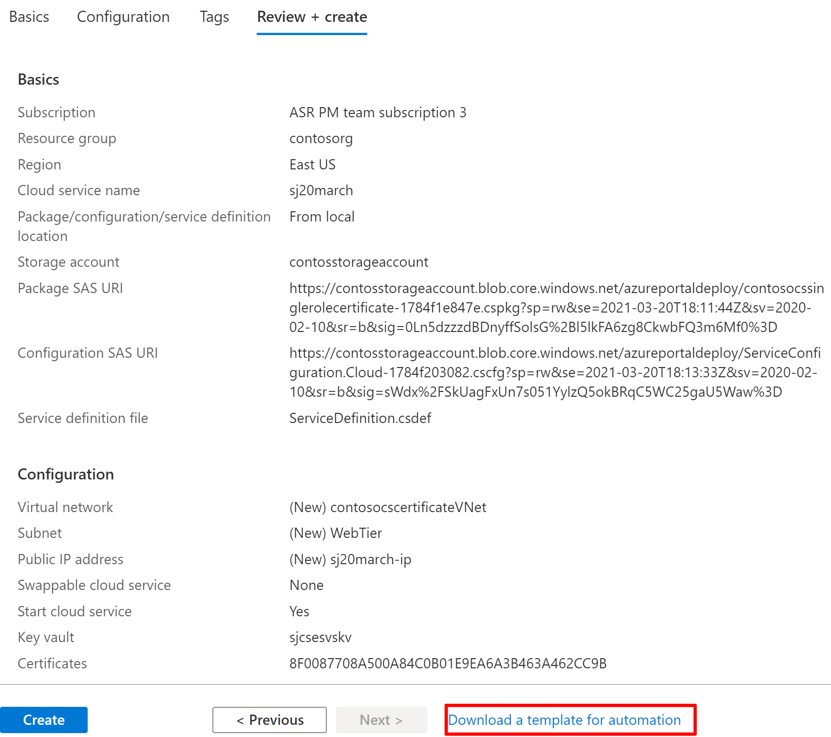 Imagem que mostra o download do modelo no serviço de nuvem (suporte estendido) do portal do Azure.