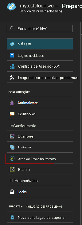 a imagem mostra a área de trabalho remota dos Serviços de nuvem