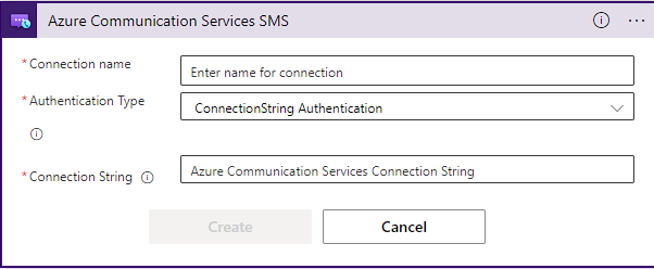 Captura de tela da tela de configuração do conector de SMS.