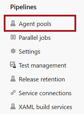 Captura de tela do botão de pools de agentes do Azure DevOps.