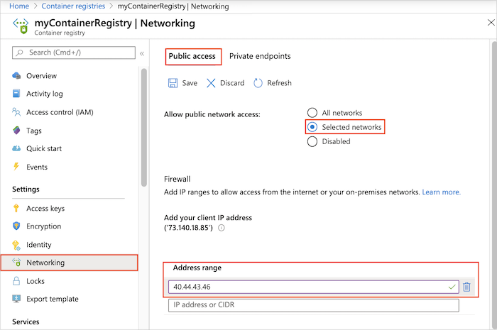 Configurar regra de firewall para registro de contêiner