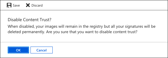 Desabilitar a confiança de conteúdo de um registro no portal do Azure