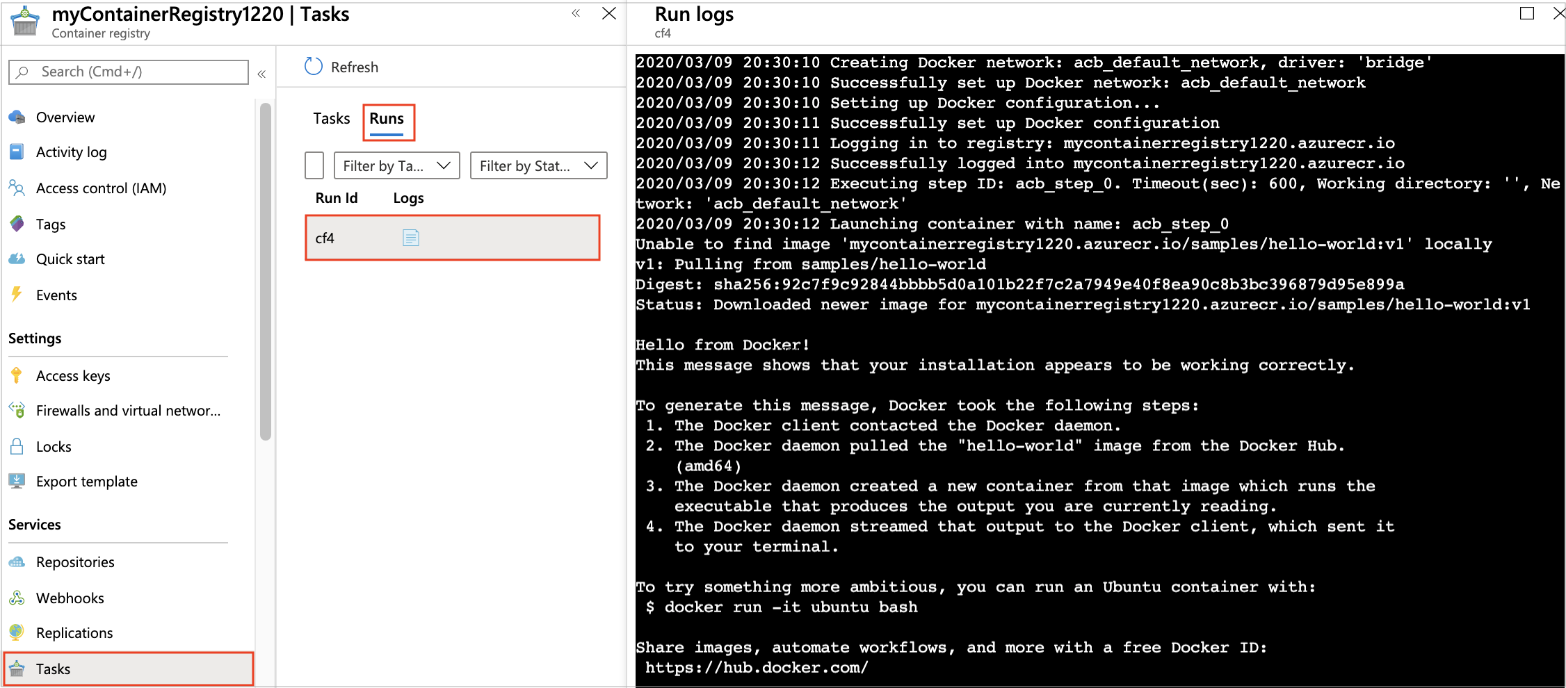 Exibir o portal de logon da execução de tarefa