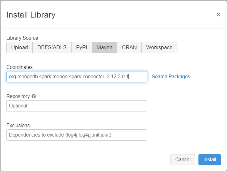 Diagrama de adição de dependências de cluster do databricks.