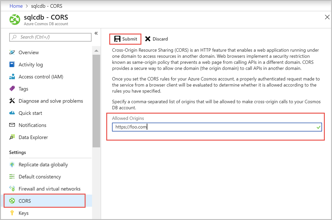 Habilitar o compartilhamento de recursos entre origens usando o portal do Azure