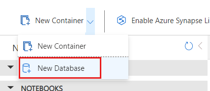 Captura de tela da opção Novo Banco de Dados na barra de comandos Data Explorer.