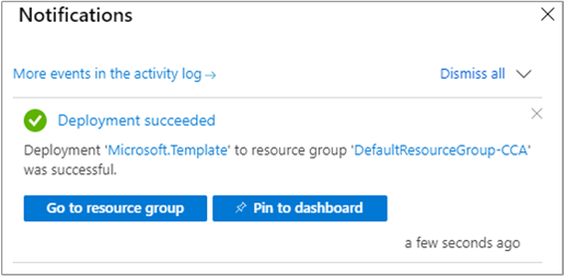 Captura de tela mostrando o modelo do Resource Manager, orçamento sem filtros, notificação de implantação do portal.