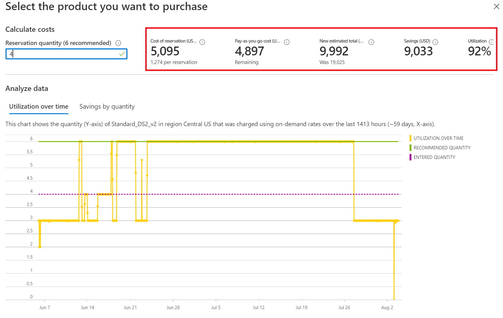 Captura de tela mostrando os detalhes da recomendação de compra de reserva alterados.