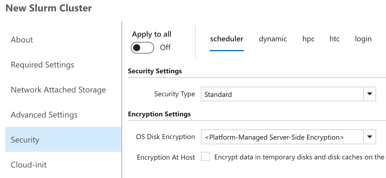 Configurações de matriz de nó separadas do CycleCloud