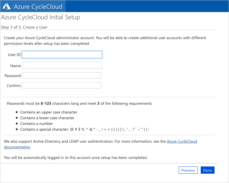 Tela Criar Novo Usuário do CycleCloud