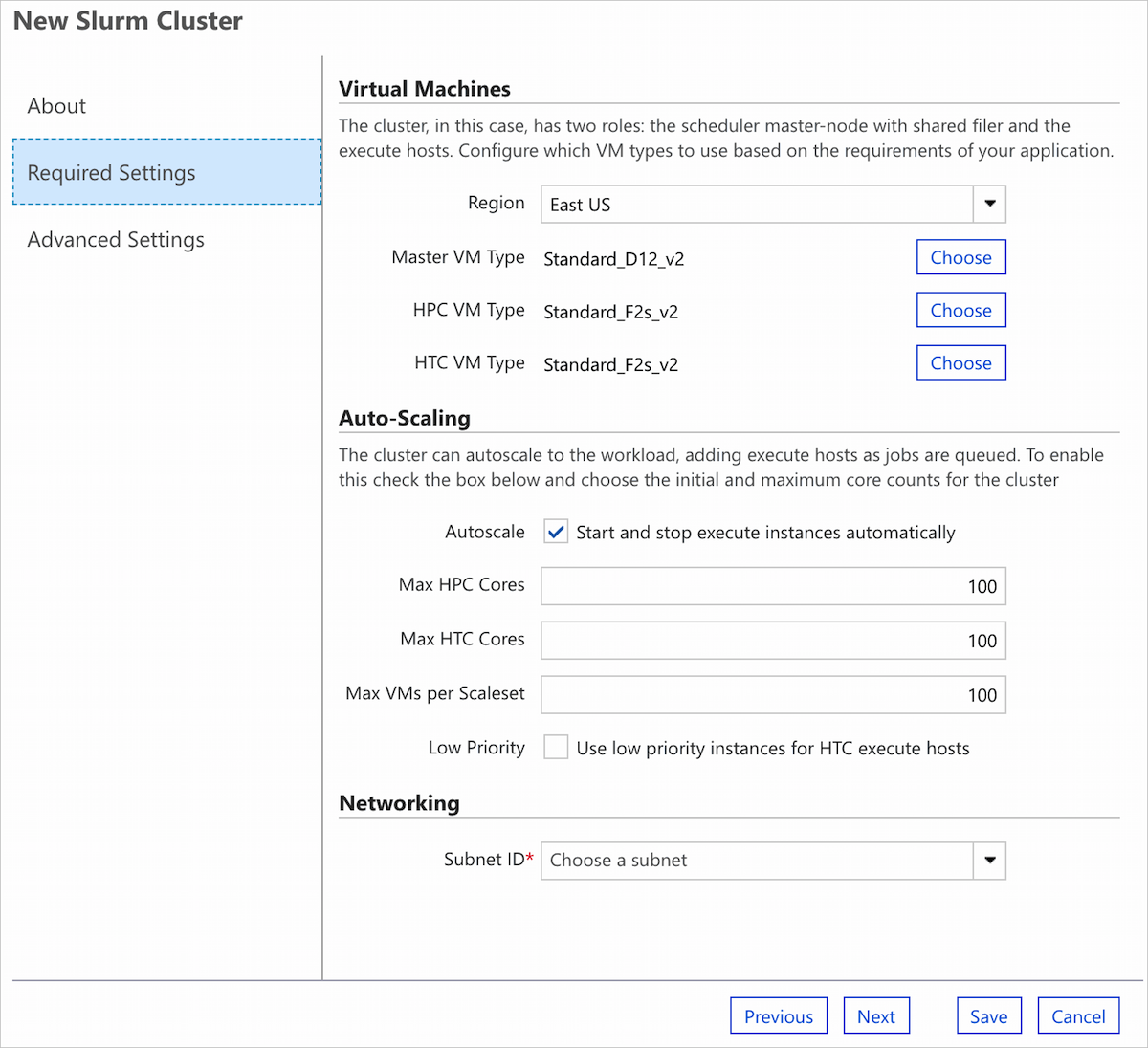 Novo Formulário de Cluster do CycleCloud