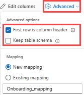 Captura de tela das opções avançadas de CSV.