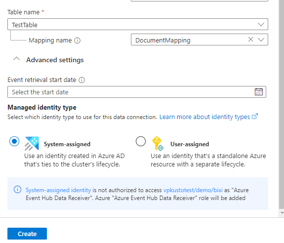 Captura de tela do painel de conexão de dados, que mostra as Configurações avançadas.