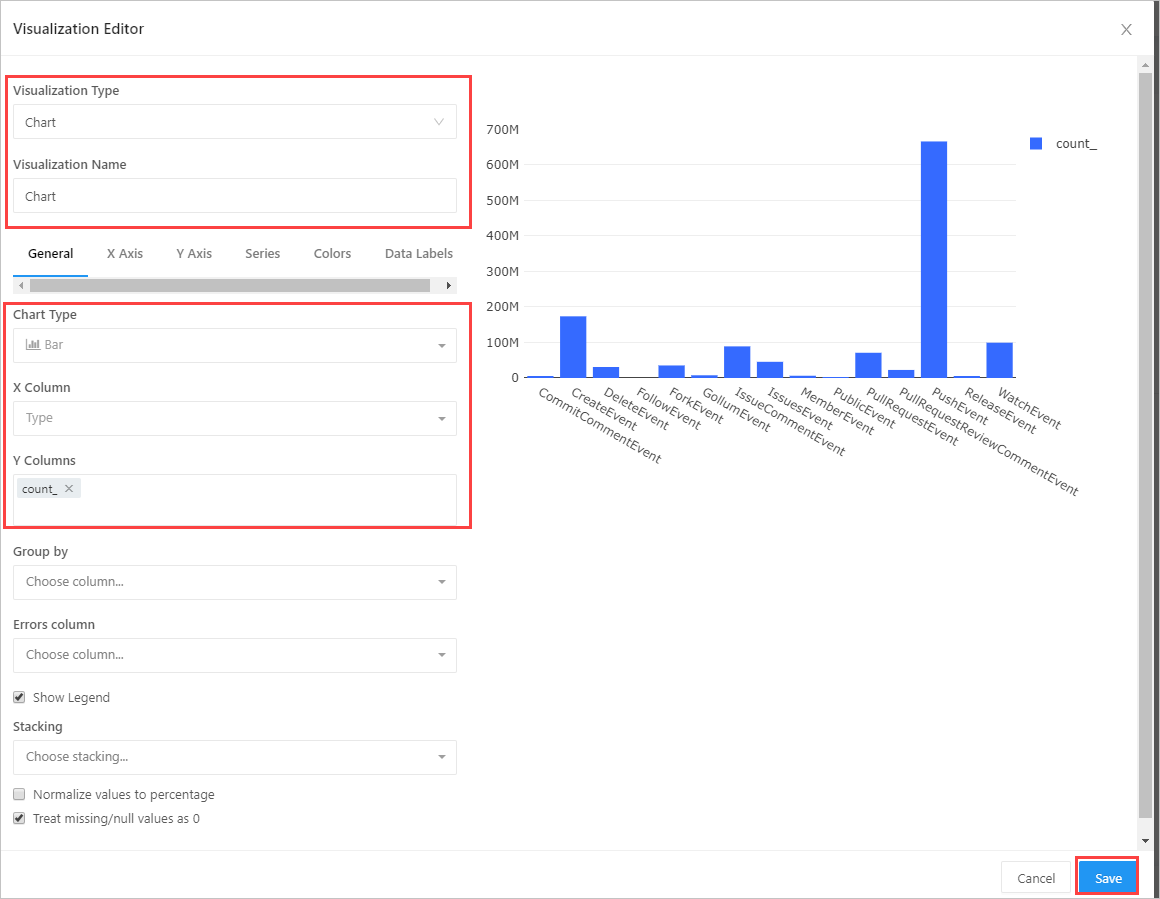 Configure e salve a visualização.