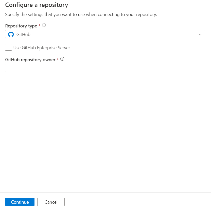  Captura de tela mostrando o painel Configurar um repositório do GitHub.