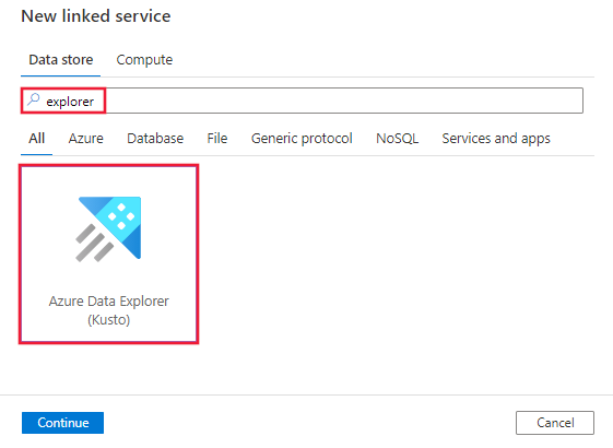 Captura de tela do conector do Azure Data Explorer (Kusto).