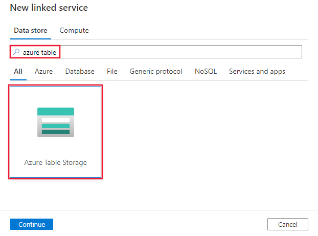 Captura de tela do conector do armazenamento de Tabelas do Azure.