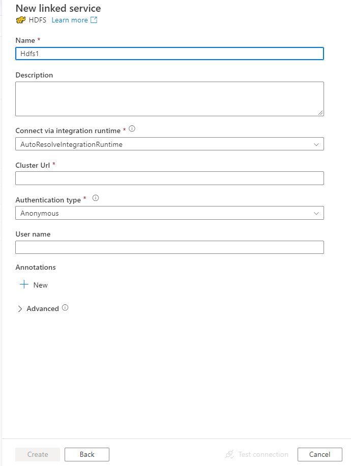 Configure um serviço vinculado ao HDFS.