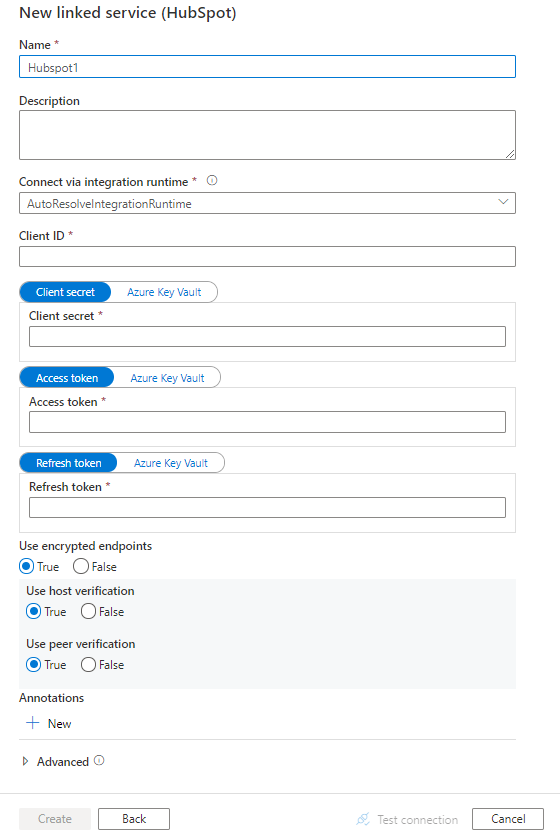 Configure um serviço vinculado ao HubSpot.