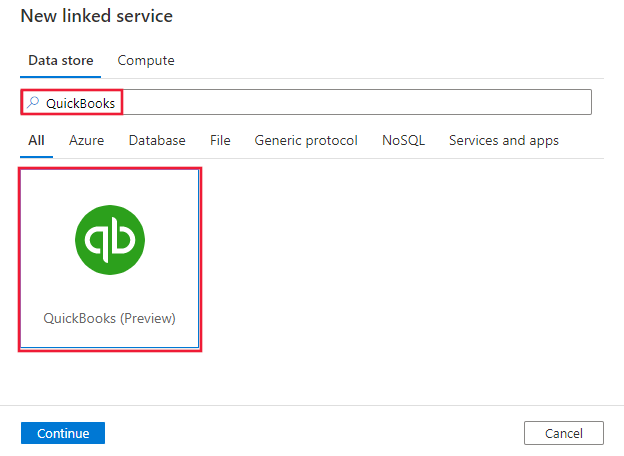 Captura de tela do conector QuickBooks.