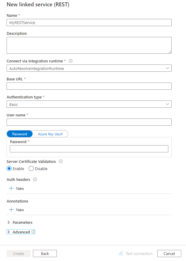 Configure o serviço vinculado REST.