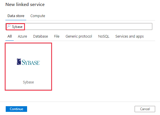 Selecione o conector do Sybase.