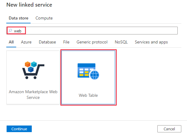 Selecione o conector Tabela da Web.