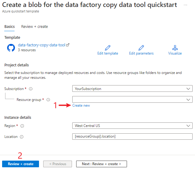 A screenshot of the deployment template creation dialog.