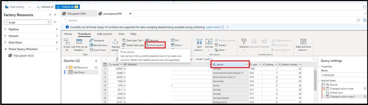 Comum de dinamizar do Power Query