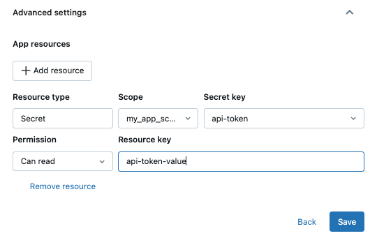 Adicionando um segredo como um recurso de aplicativo na interface do usuário