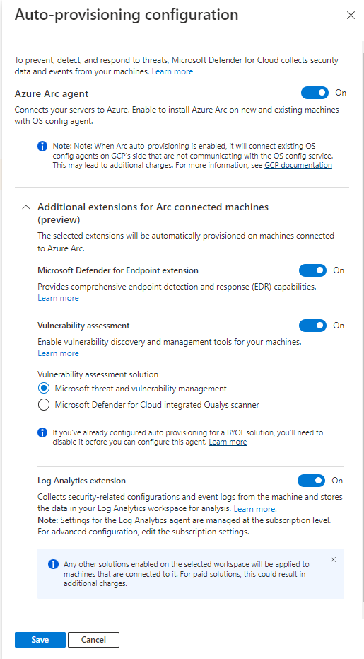 Captura de tela da página de provisionamento automático com o conector multicloud habilitado.