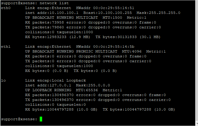 Captura de tela mostrando a lista de interfaces.