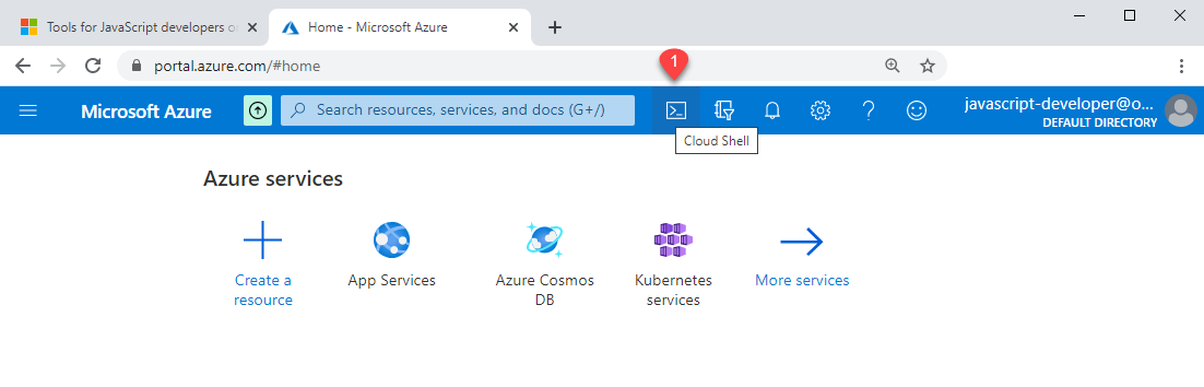 Se você usar o portal do Azure, a CLI do Azure estará disponível no portal na barra de navegação superior.