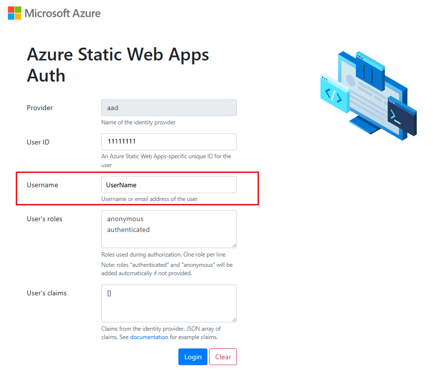 Captura de tela do formulário de autenticação simulada do aplicativo React local.