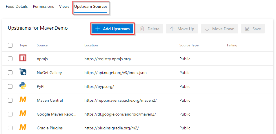 Uma captura de tela mostrando como acessar upstream fontes para adicionar um novo upstream.