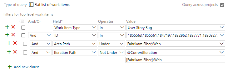 Captura de tela do Editor de Consultas, Itens de Trabalho removidos de um sprint